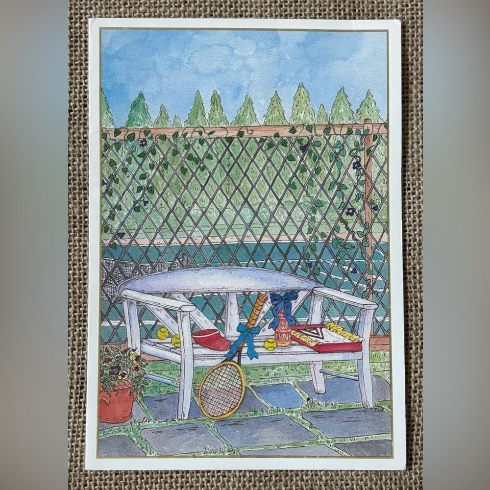 Vintage Caspari Iris Van Rynbach Tennis Court Birthday Card Framable Switzerland